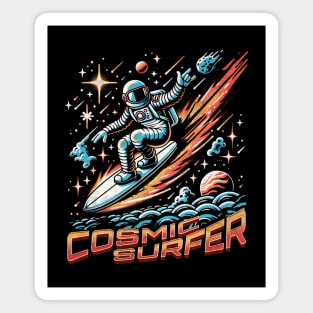 Retro-Futuristic Cosmic Surfer - Astronaut Riding Spacewave Odyssey Magnet